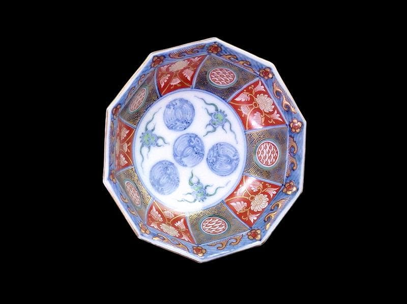 大聖寺伊万里　金襴手　鳳凰に雲　花に青海波の図　八角膾皿　D737AS-fbsv