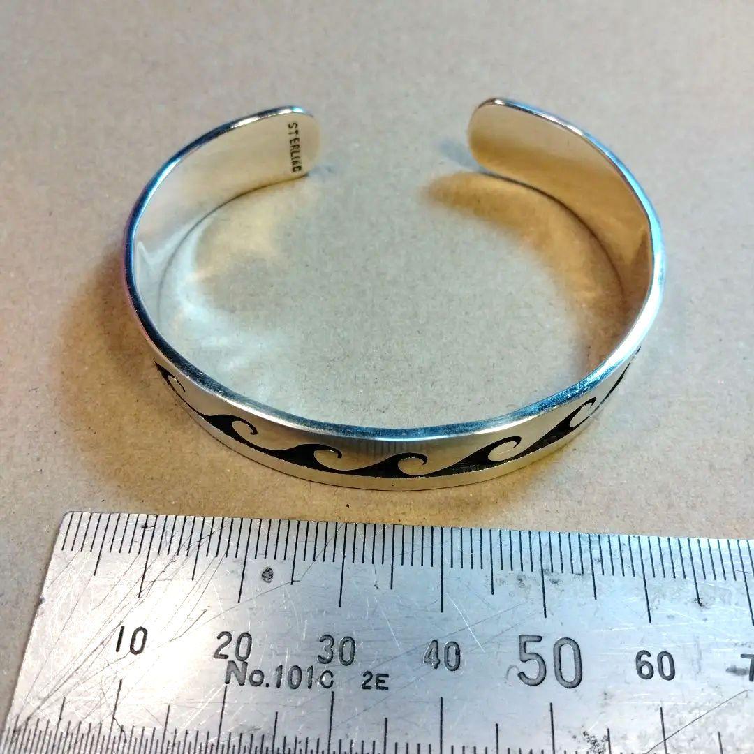 美品 ヴィンテージ ホピ族 オーバーレイ 波モチーフ シルバーカフバングル