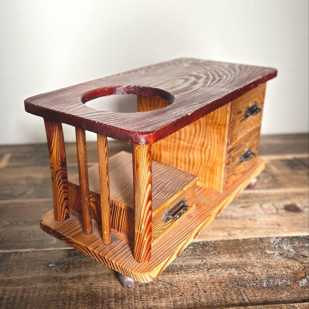 1940-60年代 木製 花台 ローテーブル 昭和中期　和修復前 キャスター