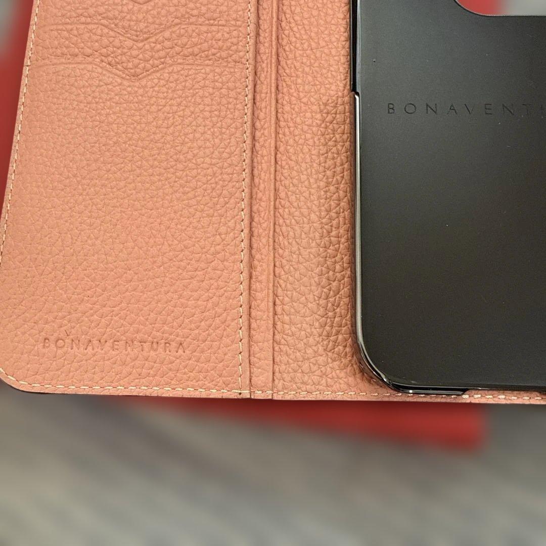 BONAVENTURA グレージュ×コーラル 手帳型ケース ボナベンチュラ