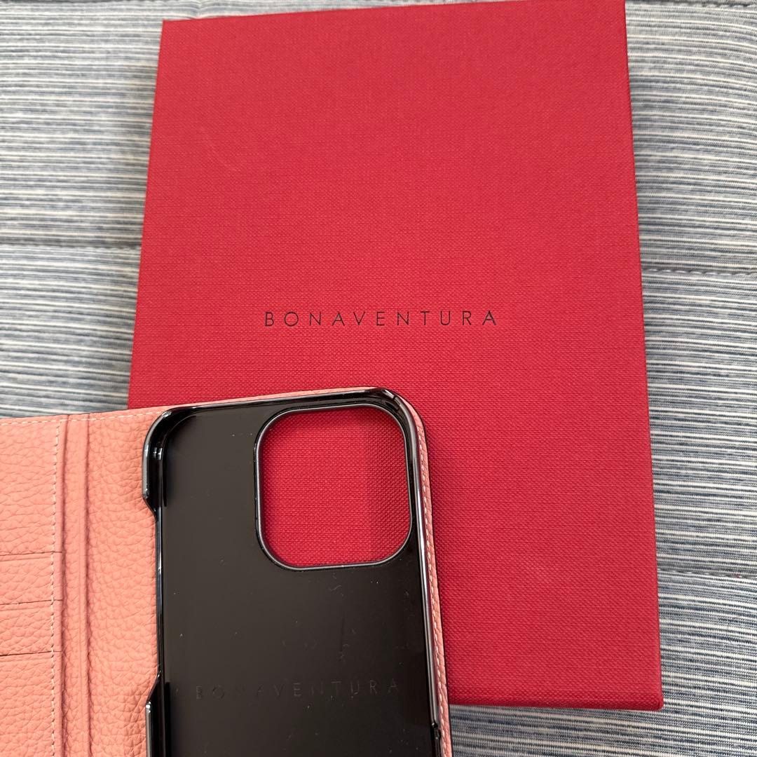 BONAVENTURA グレージュ×コーラル 手帳型ケース ボナベンチュラ