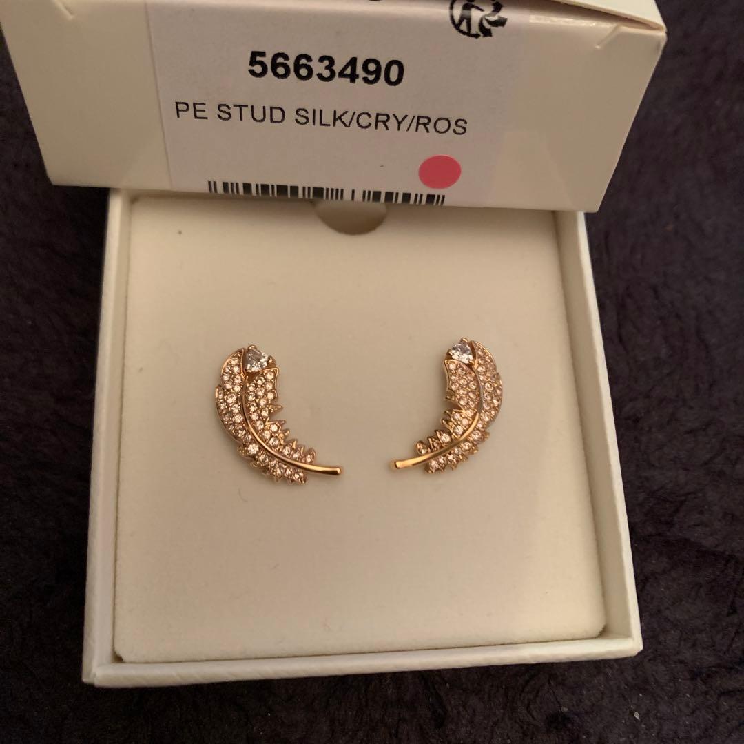 SWAROVSKI Nice スタッドピアス フェザー ローズゴールド　美品新品