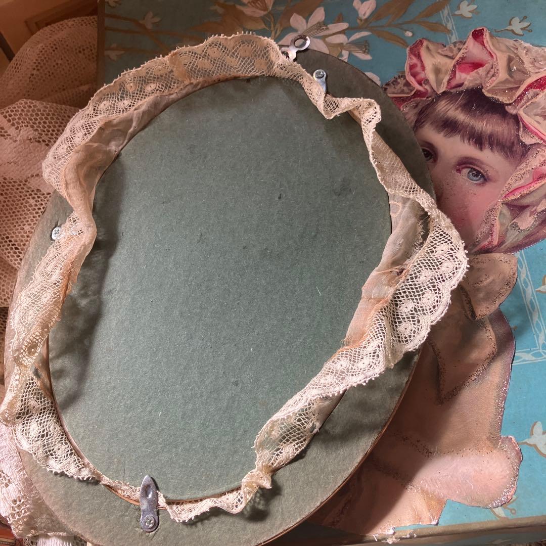 フランスアンティークフレーム素敵な オーバル　額　レア1900年　レース付き