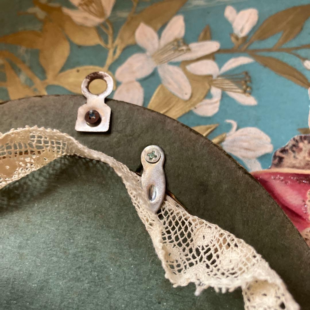 フランスアンティークフレーム素敵な オーバル　額　レア1900年　レース付き