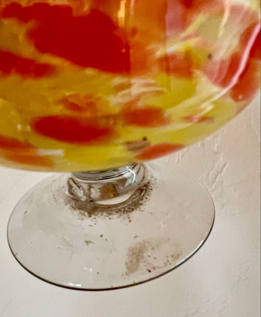 大正ロマン　吹雪紋氷コップオレンジ　ウランガラス　和ガラス　アンティーク　古道具