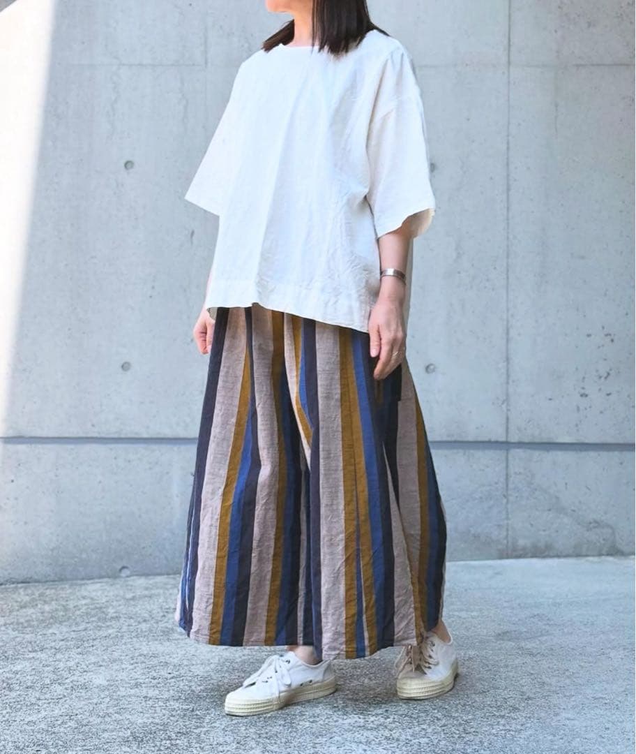 ꕤ極美品ꕤ ヤンマ産業　会津木綿キュロットパンツ　はかま丈 ①のぞみ縞