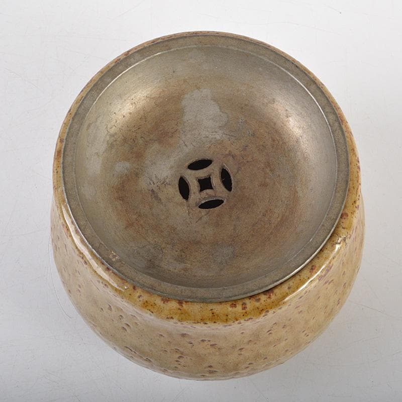 煎茶道具　信楽焼　錫製透蓋　茶こぼし　在銘　V　R5588