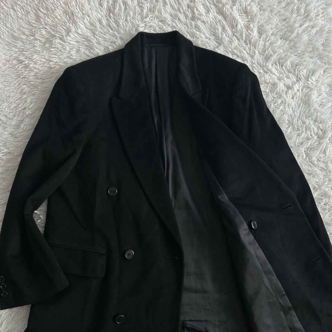 極美品✨ ヴィンテージ カシミヤ100% ダブルロングチェスターコート L 黒