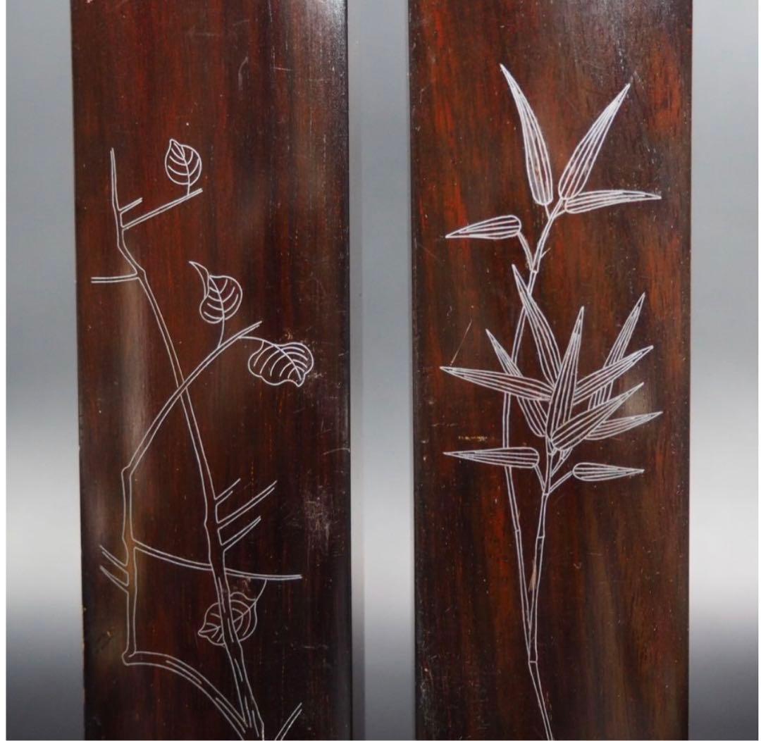 送料無料　中国古玩 民国金銀象嵌唐木文鎮/紙鎮　一対　書道具文房具