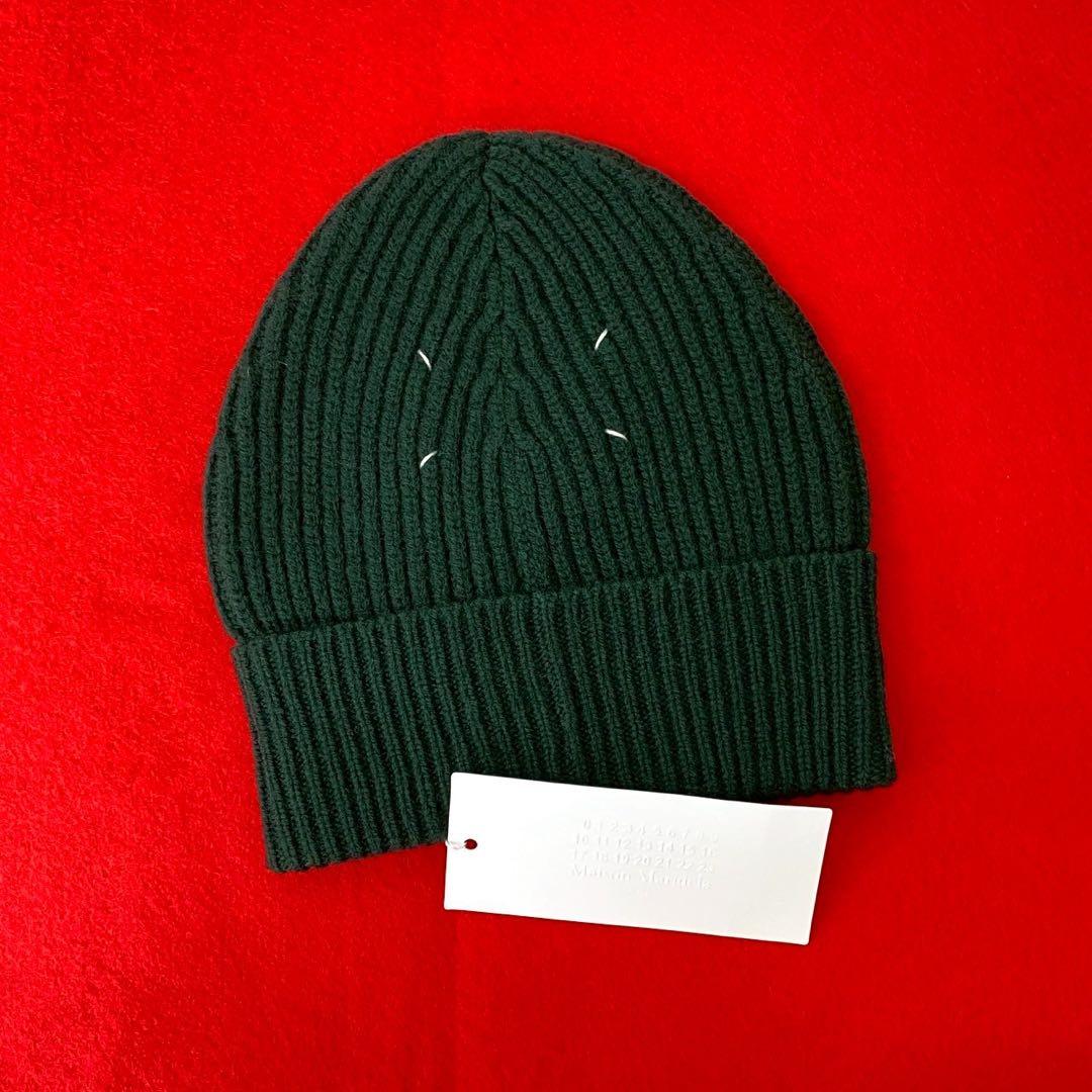 未使用保管品 メゾンマルジェラ 4ステッチ ウール ニットキャップ ビーニー 緑