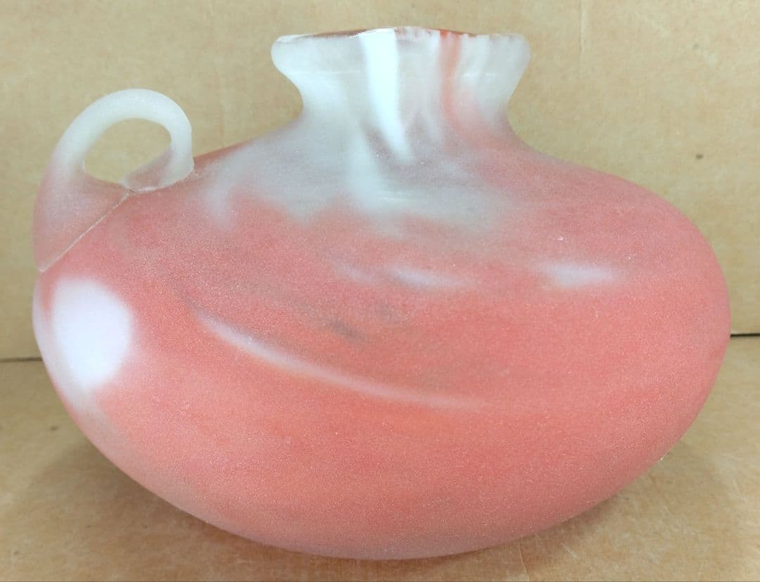 【本物保証】藤田喬平 手吹 花瓶(赤系,耳付) 共箱 美品