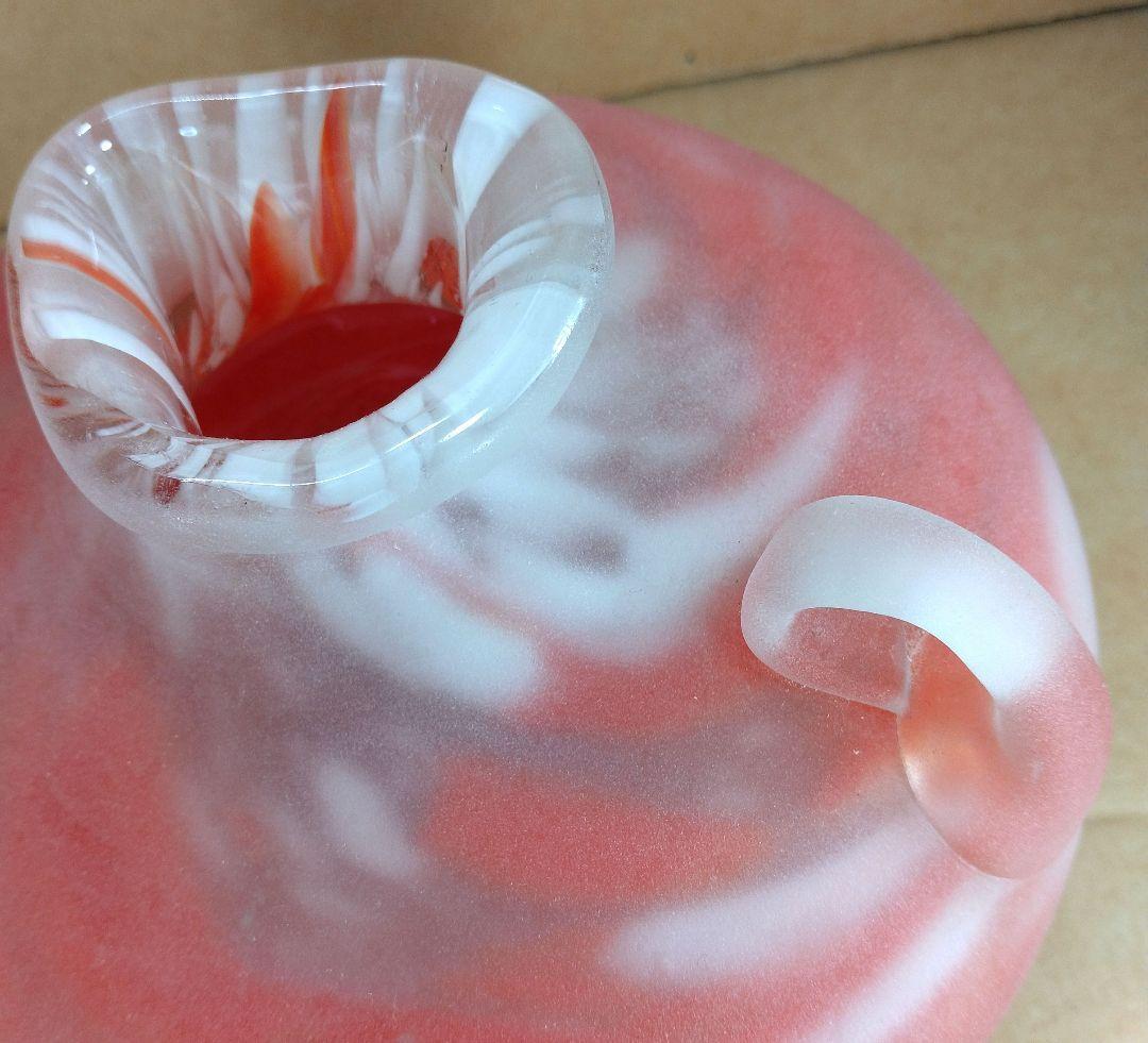 【本物保証】藤田喬平 手吹 花瓶(赤系,耳付) 共箱 美品