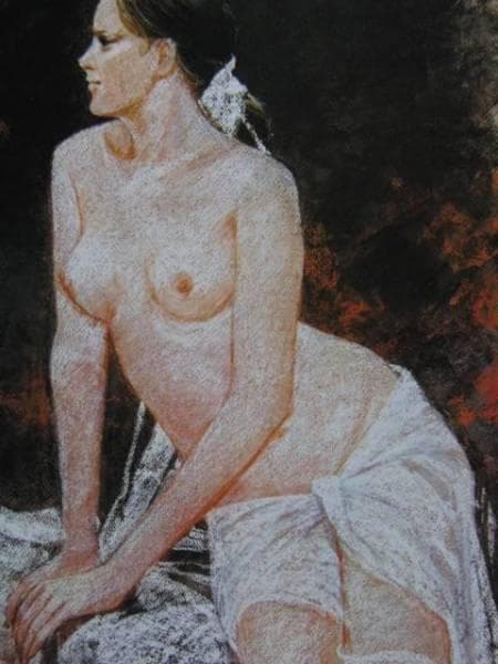 斎藤三郎、【横向き】、希少画集画、新品高級額・額装付、大判、状態良好