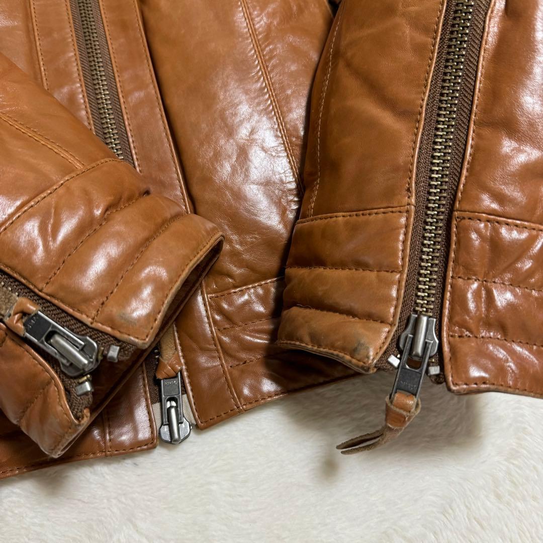 美品　harfu 馬革レザー　ダウンライダースジャケット　メンズXLキャメル