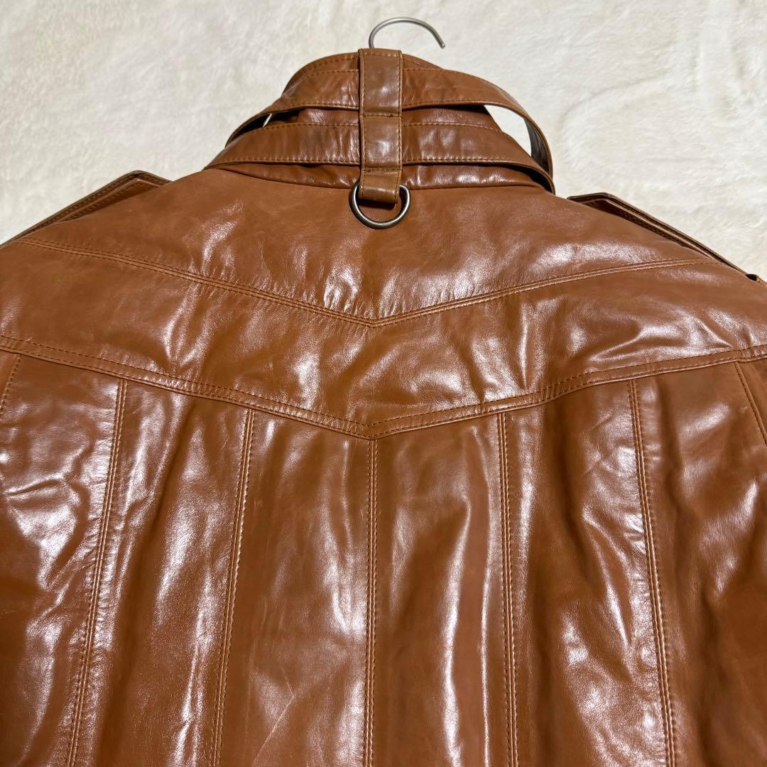 美品　harfu 馬革レザー　ダウンライダースジャケット　メンズXLキャメル