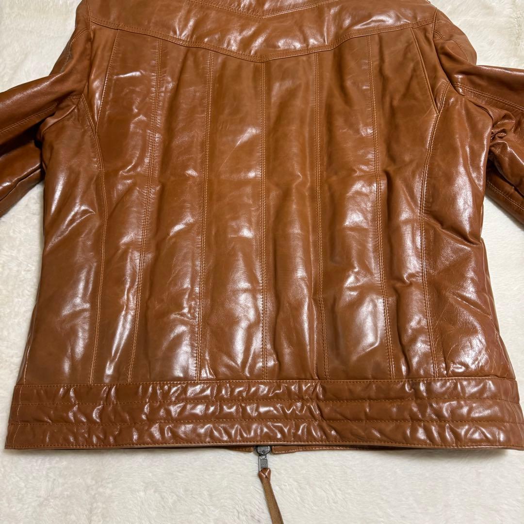 美品　harfu 馬革レザー　ダウンライダースジャケット　メンズXLキャメル