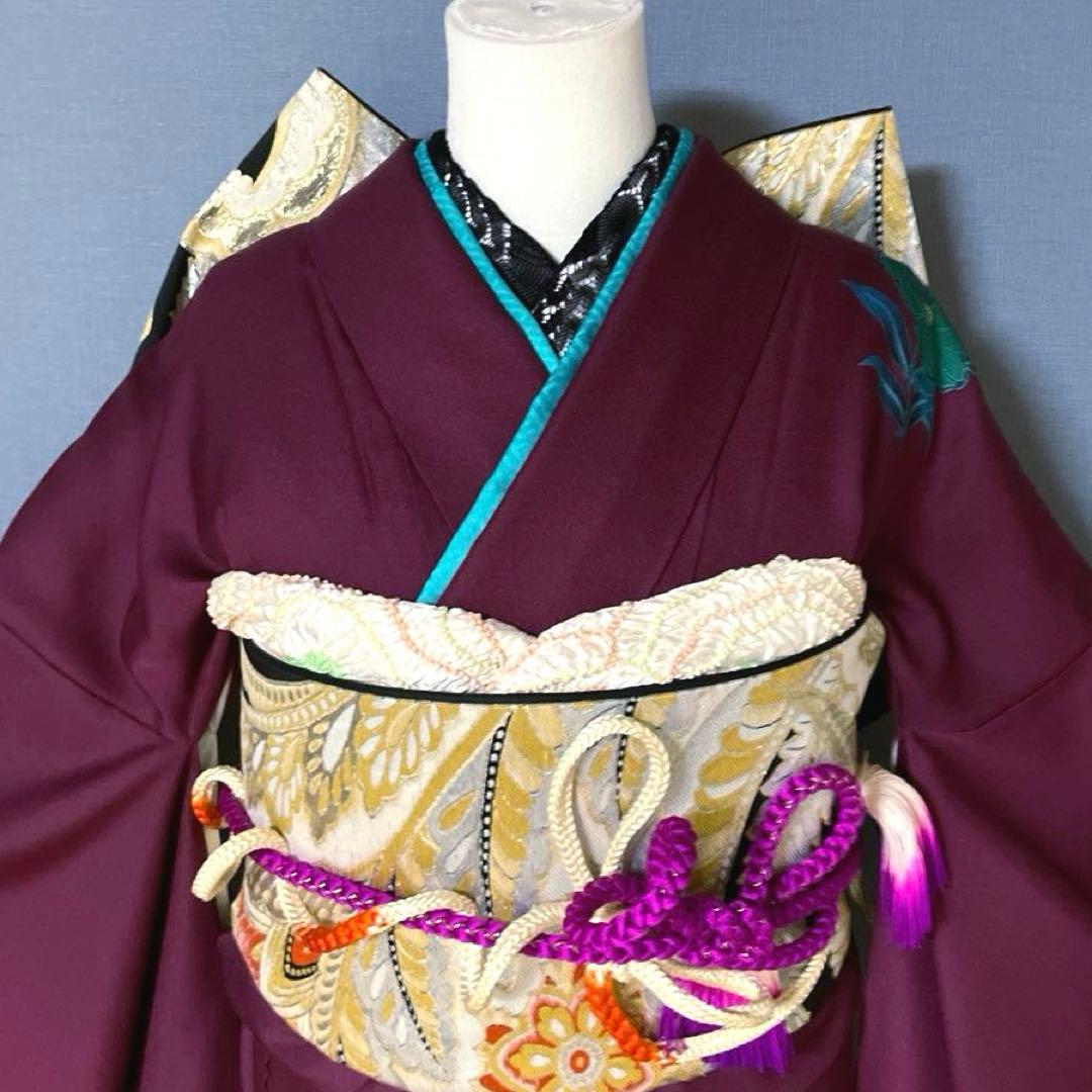 振袖フルセット　プラスサイズ友禅　成人式振袖　振袖　裄丈71 しつけ糸付き