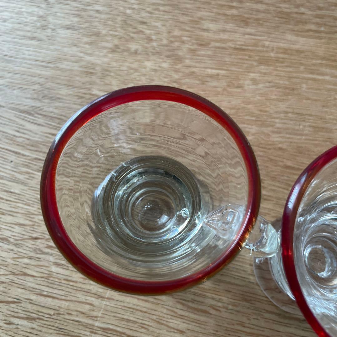 アイスクリームコップ　氷コップ　赤縁　　 手吹きガラス　アンティーク　骨董　民藝