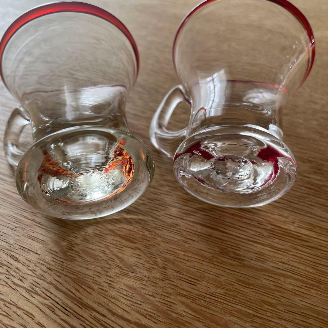 アイスクリームコップ　氷コップ　赤縁　　 手吹きガラス　アンティーク　骨董　民藝