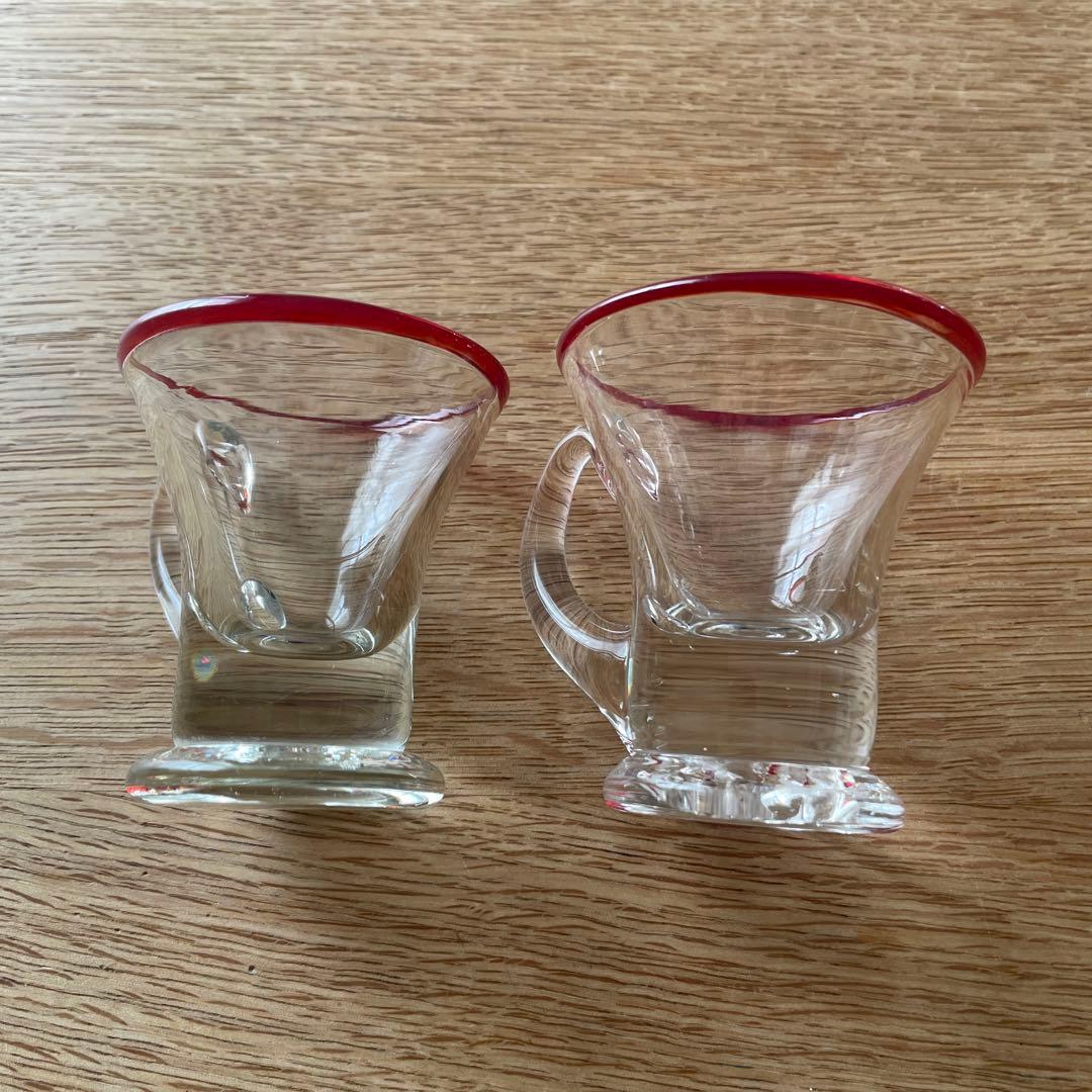 アイスクリームコップ　氷コップ　赤縁　　 手吹きガラス　アンティーク　骨董　民藝