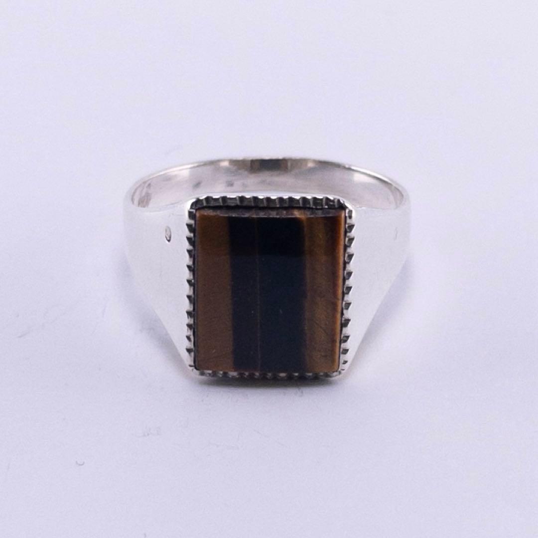 英国 ヴィンテージ シルバー925 タイガーアイ シグネットリング 　21号