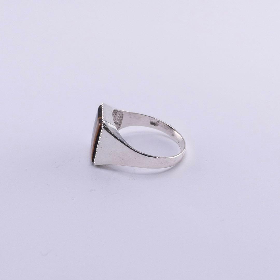 英国 ヴィンテージ シルバー925 タイガーアイ シグネットリング 　21号