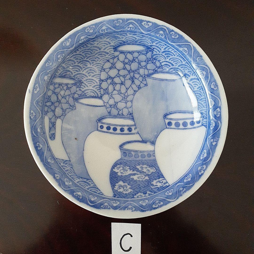 印判皿　小皿　鍋島写し　七壺文　上手　４枚＋おまけ　有名品　とろとろガラス