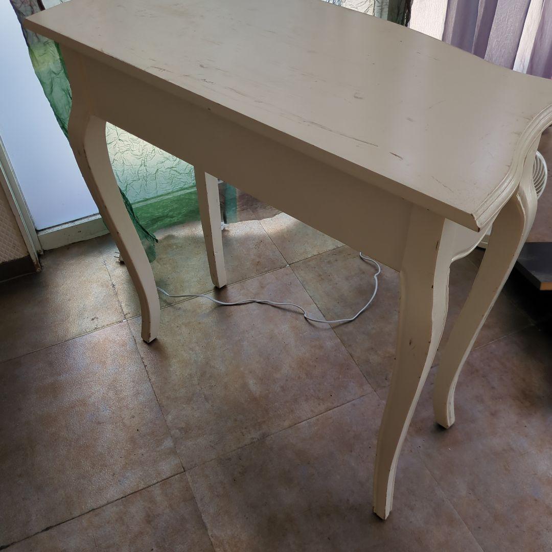 ホワイト バラ サイドテーブル ロココ調 猫脚 引き出し 木製 薔薇