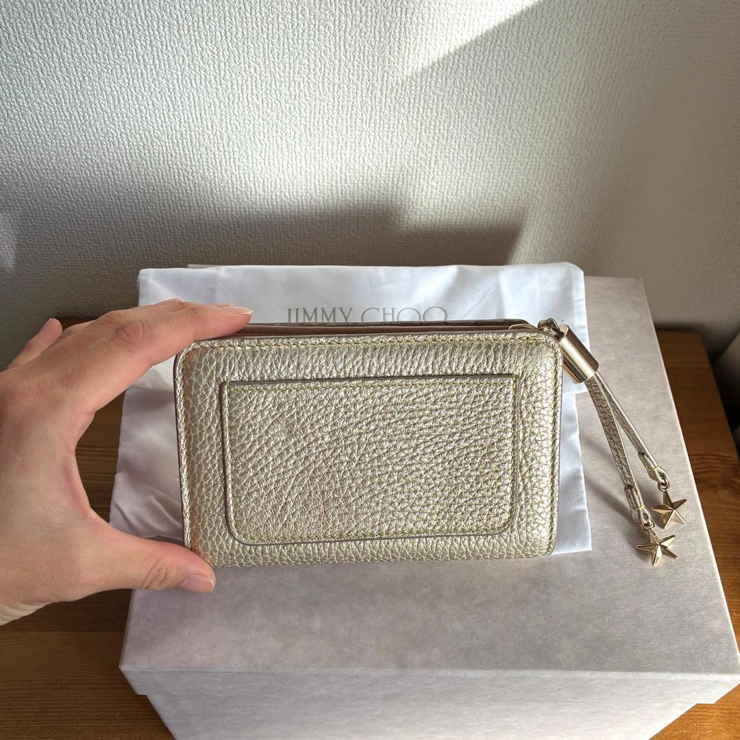最終価格☆新品未使用JIMMY CHOOゴールド×クリスタルスタッズ 二つ折り