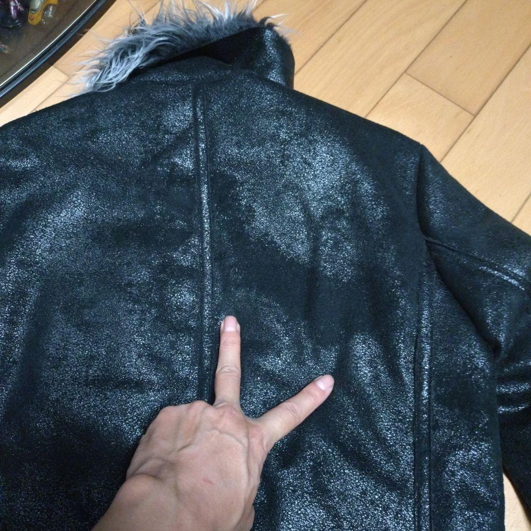 カスタムカルチャー　光沢レザー風フェイクムートンファーライダースジャケット　Ｌ