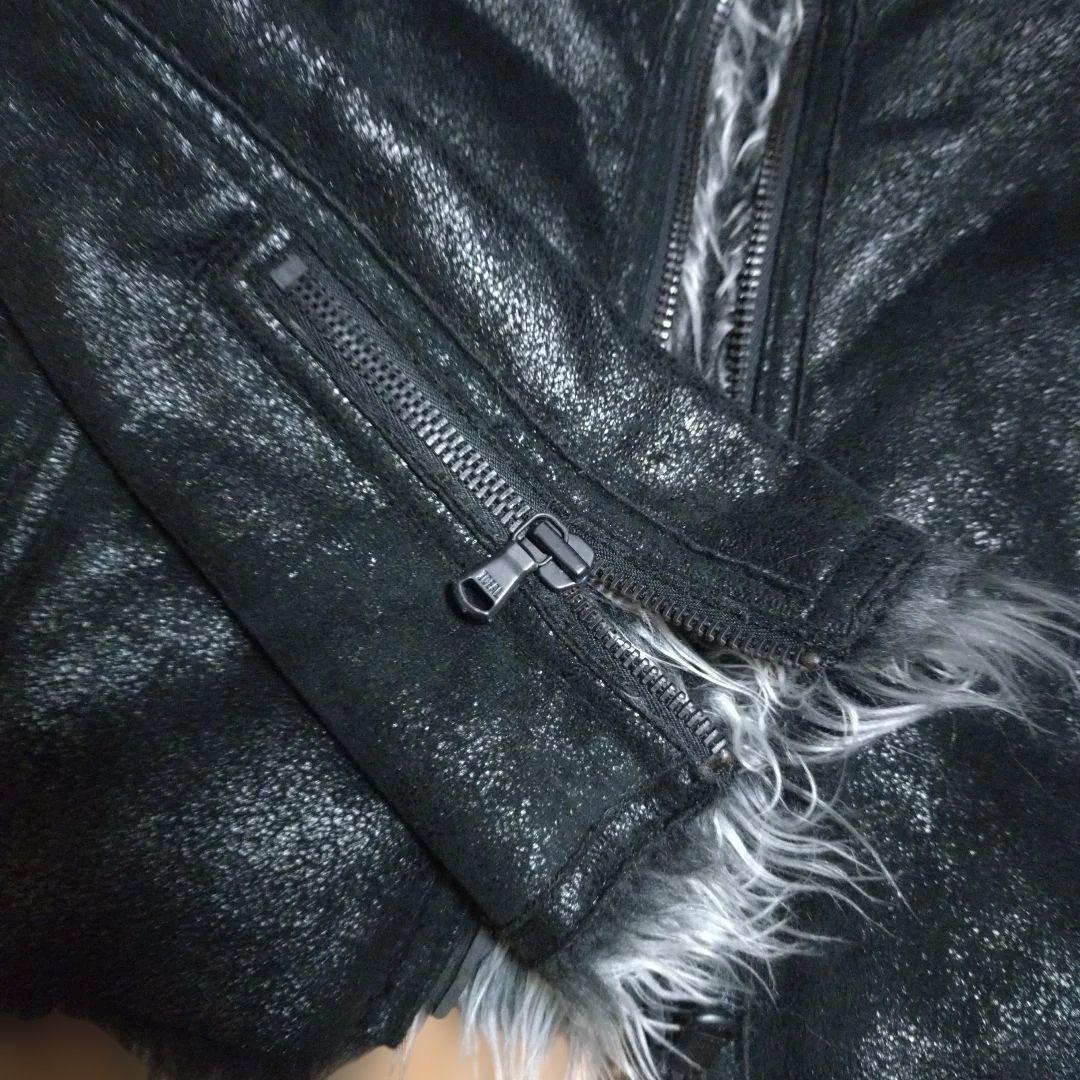 カスタムカルチャー　光沢レザー風フェイクムートンファーライダースジャケット　Ｌ