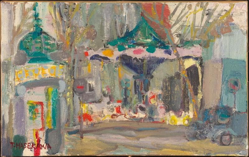 長谷川利行　油彩　肉筆『新宿風景』サイン　有島生馬収蔵　M5号　額無　b525