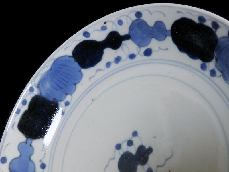 くらわんか　染付　瓢箪に葉紋様の図　５寸半皿　E523AS-CIg