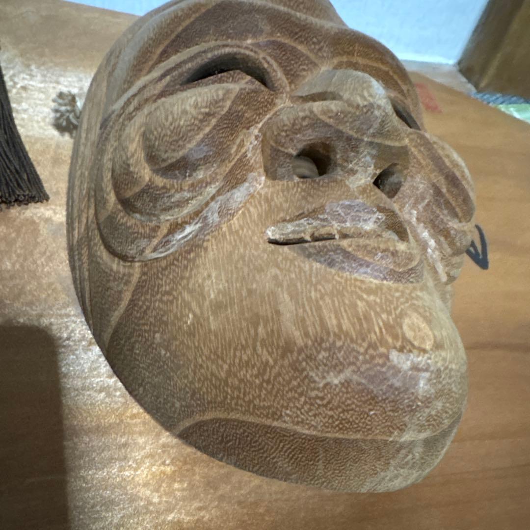 備中神楽面　上田春山作　壁掛け　能面　爺　婆　木彫　伝統工芸品　縁起物　翁