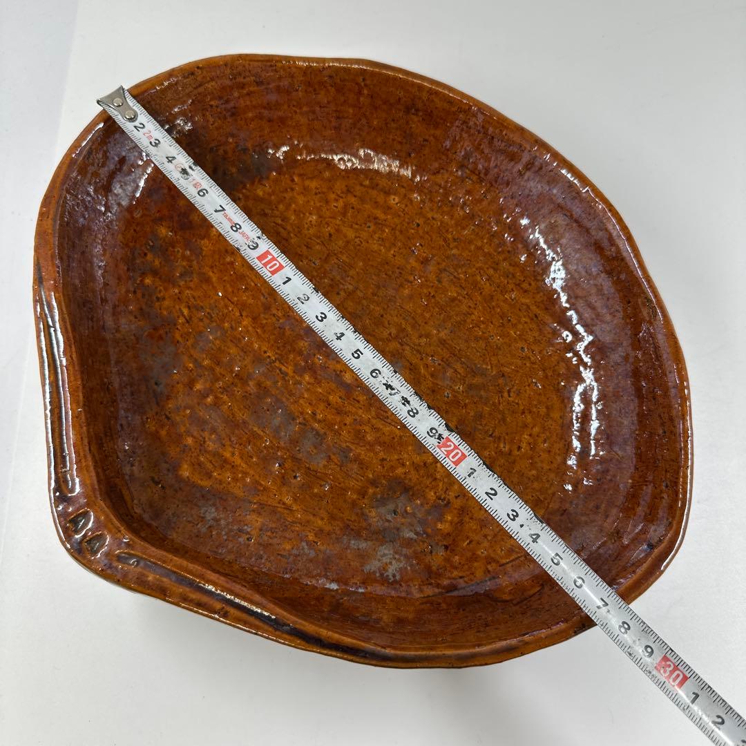 十六代　大樋長左衛門　大樋楽吉貝形大鉢　共箱　最大幅約28㎝　東Y7-0423⑤