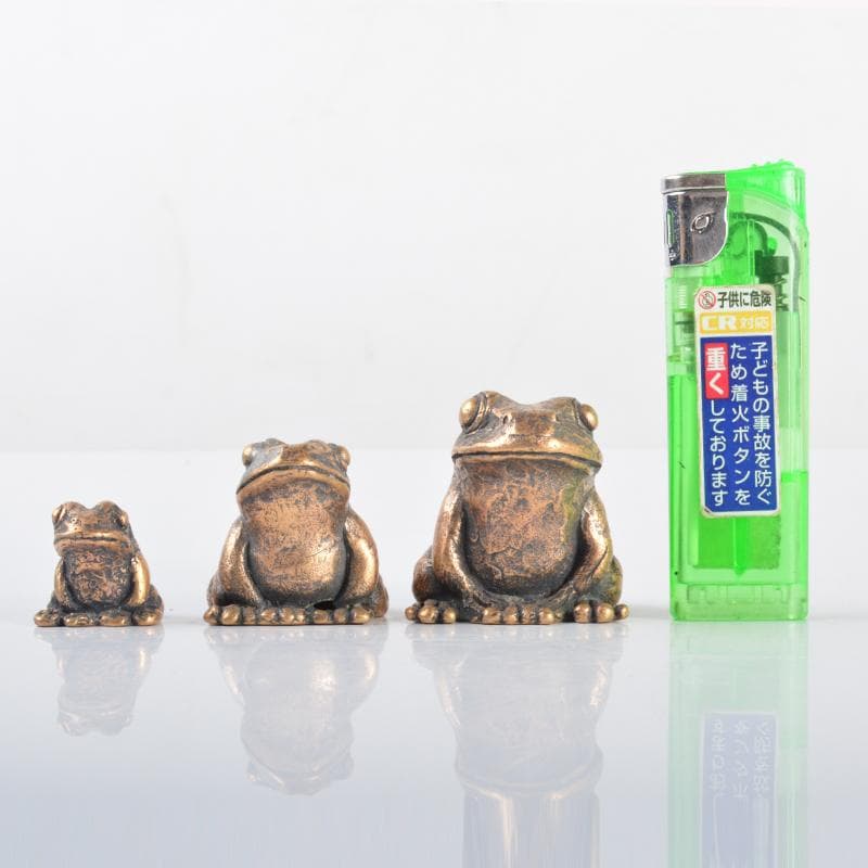 中国　古銅　蛙　紙鎮　置物　3点　N　4218