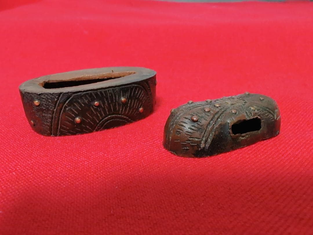 赤銅地 車図 縁頭 露象嵌 拵 日本刀 刀装具 骨董 古美術