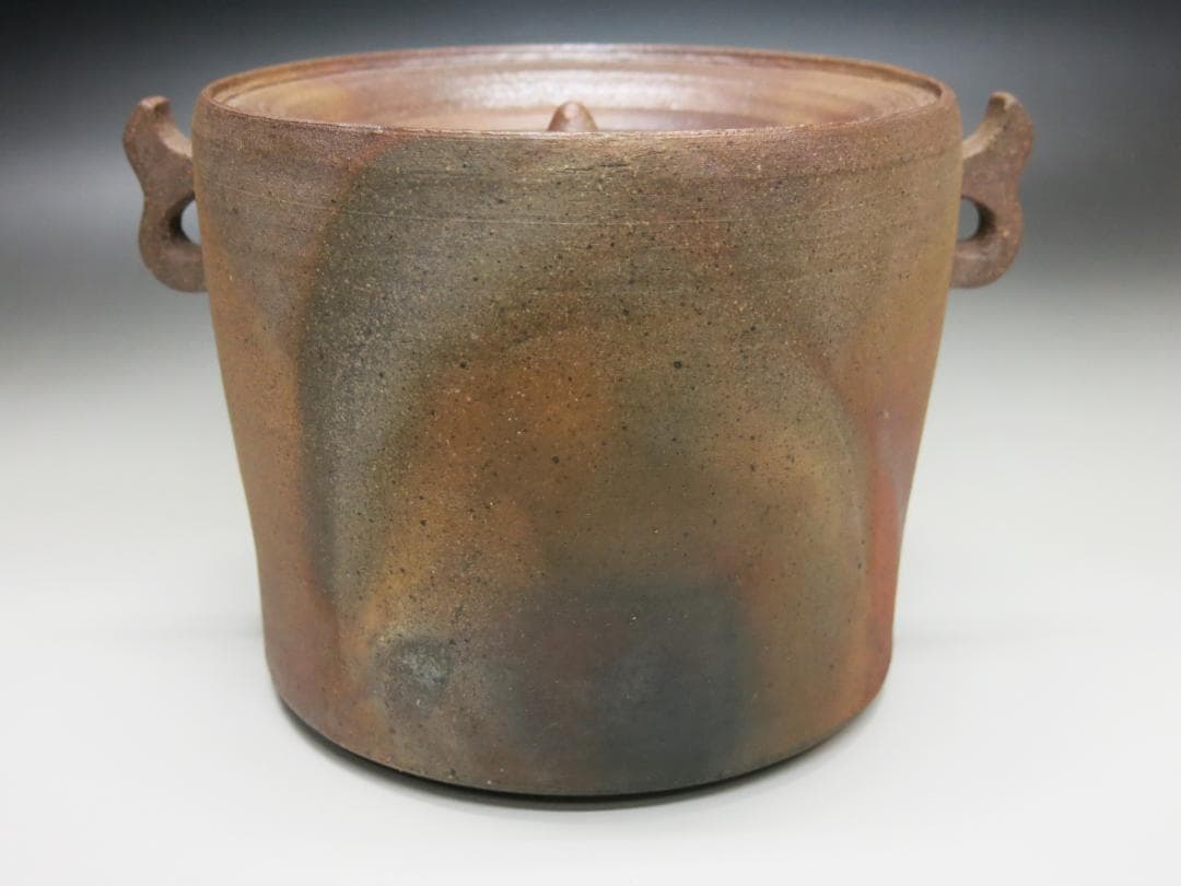 堀内宗完宗匠書付 堀野証嗣作「萬古やき南蛮写耳付水指」 共箱 茶道具 T-12