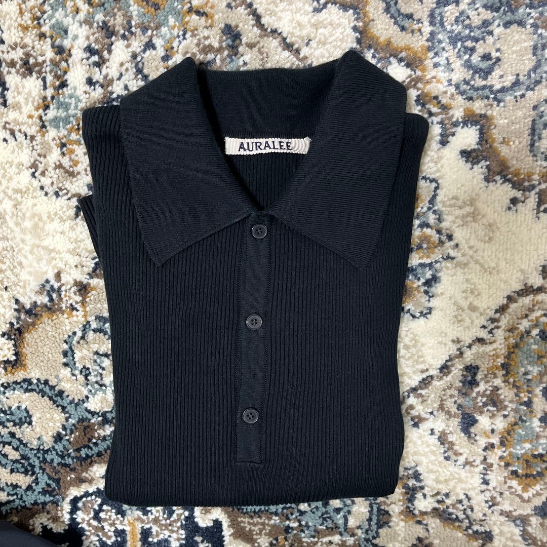 オーラリー　GIZA HIGH GAUGE RIB KNIT POLO ポロ