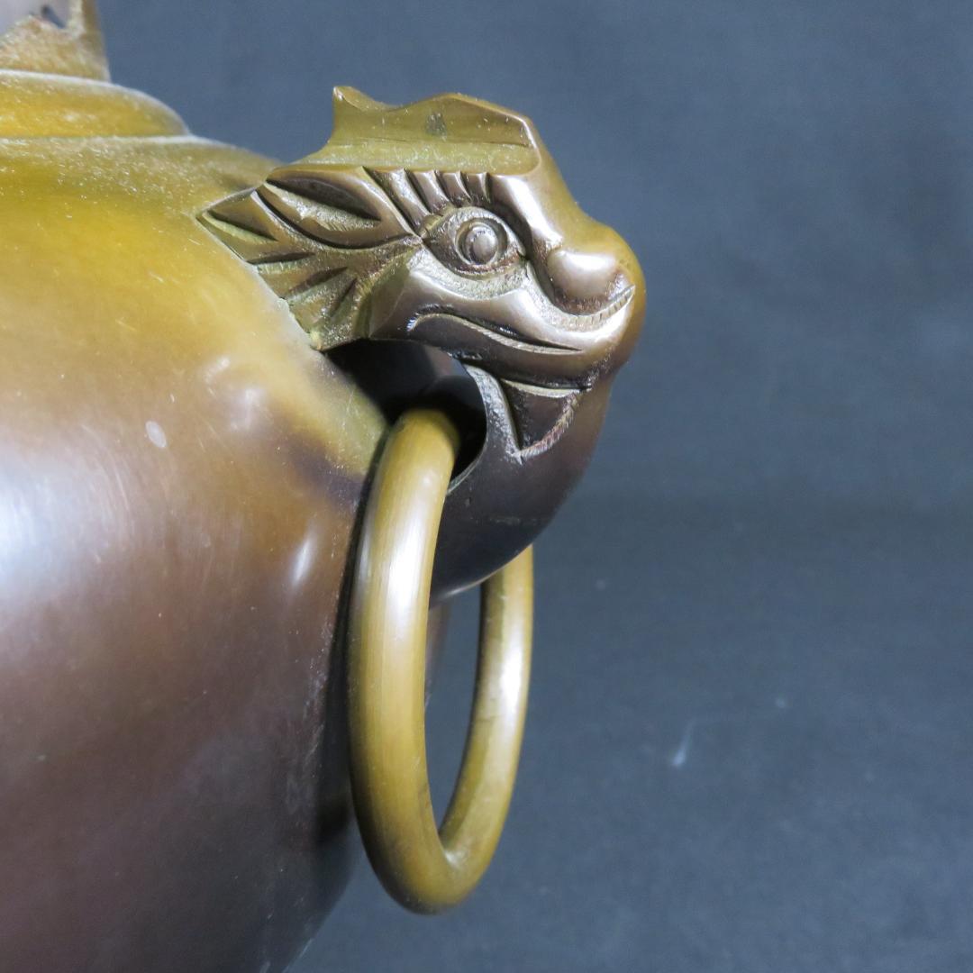 茶釜 茶道具 唐銅風炉 切合鬼面釜 木箱 共箱 在銘