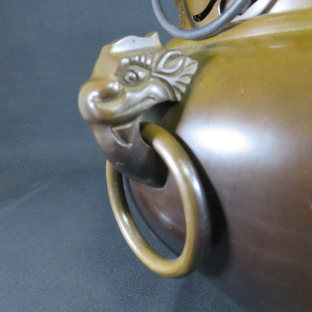 茶釜 茶道具 唐銅風炉 切合鬼面釜 木箱 共箱 在銘