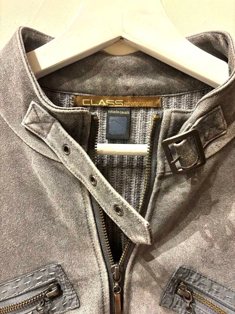大幅値下げ　美品　ロベルトカバリ　レザー　ニット　ジャケット　Lサイズ