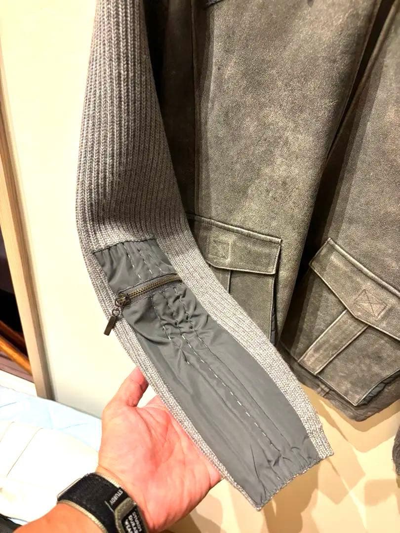 大幅値下げ　美品　ロベルトカバリ　レザー　ニット　ジャケット　Lサイズ