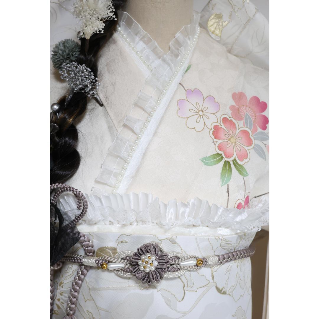 okapi◆ 振袖6点セット ◆170.5cmフルセット正絹白系Ud05