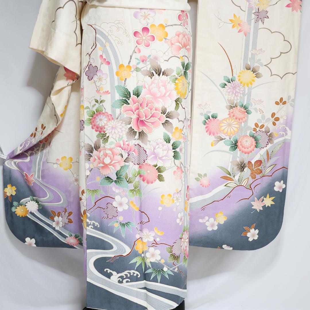 okapi◆ 振袖6点セット ◆170.5cmフルセット正絹白系Ud05