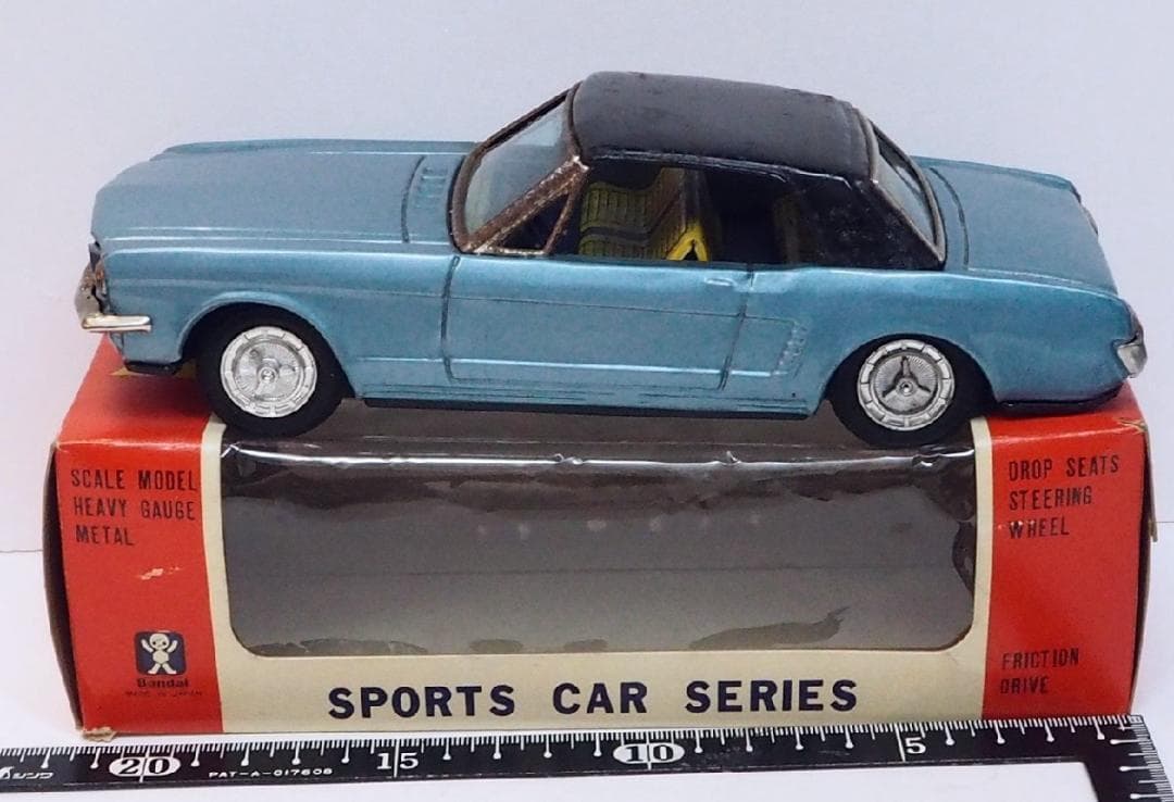 旧バンダイ【 フォード マスタング青】ブリキ自動車 tin toy car 箱付