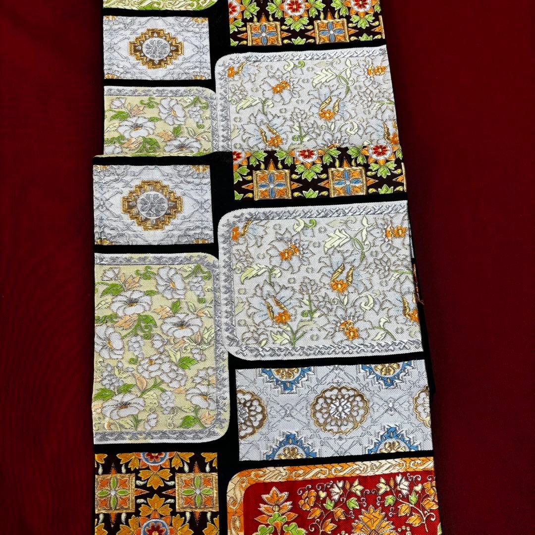 高級　更紗袋帯 華やかな刺繍 袋帯 100%絹　美術織物　豪華刺繍帯