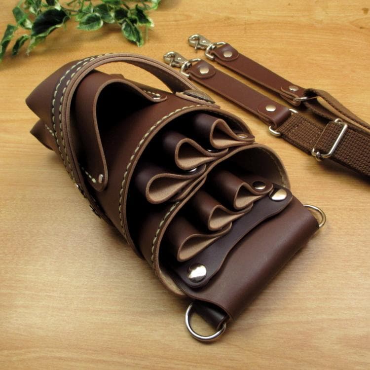 ブラウン　６丁(バリカン用ポケット)本革シザーケース　SCA-241/CBA