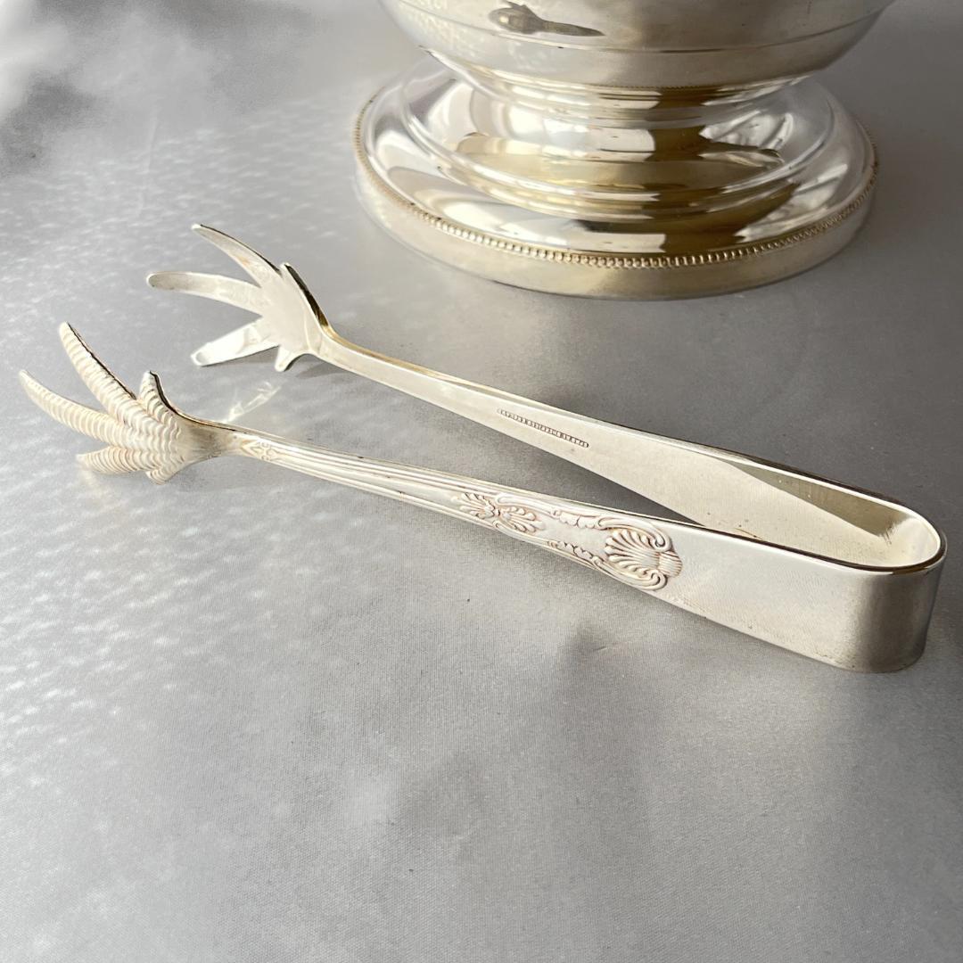 【英国】 ライオンのアイスバスケット / アイストング【シルバープレート】