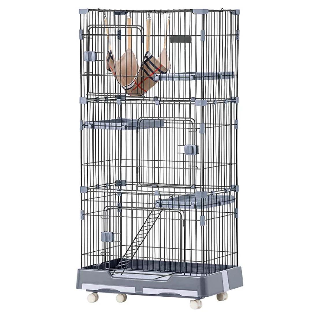 キャットケージ ハンモック付き ゲージ　3段　キャスター付き　キャットタワー